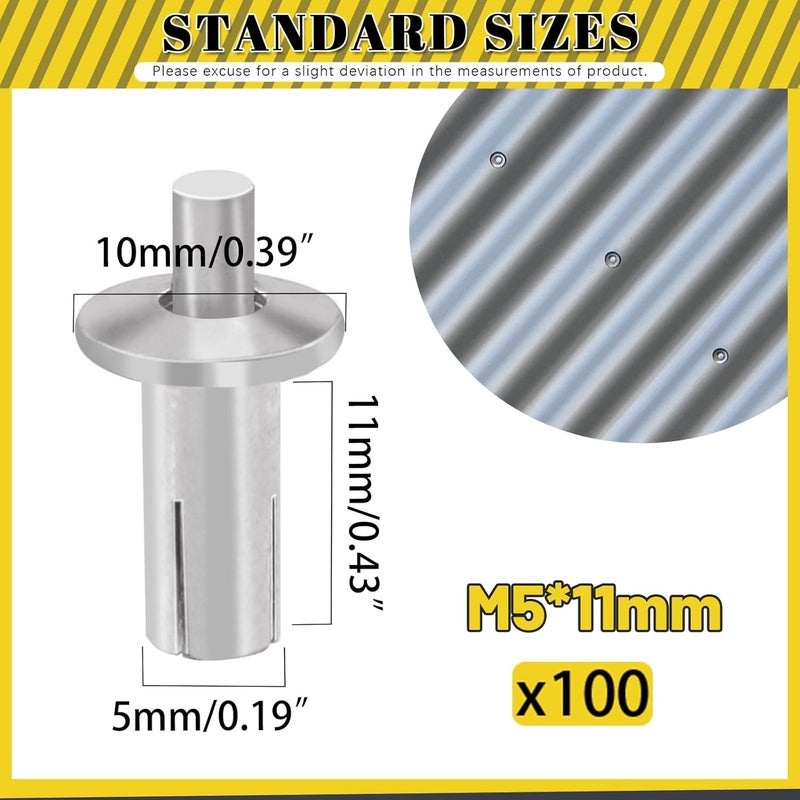 Mardatt 100Pcs M5 x 11mm Aluminum Core Rivets with Round Head, Half Round Head Hammer Drive Rivets, Knock Type Expansion Aluminum Rivets for Home Electronic Equipment - Image 2